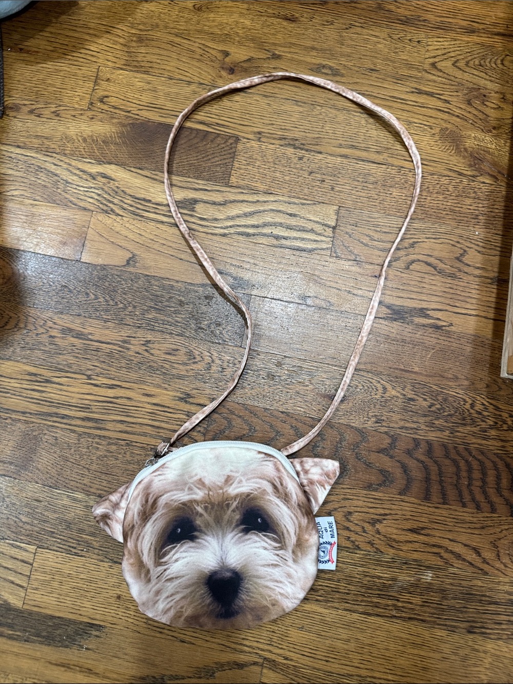 Aqua Puppy Face Crossbody Purse in Cream and Brown